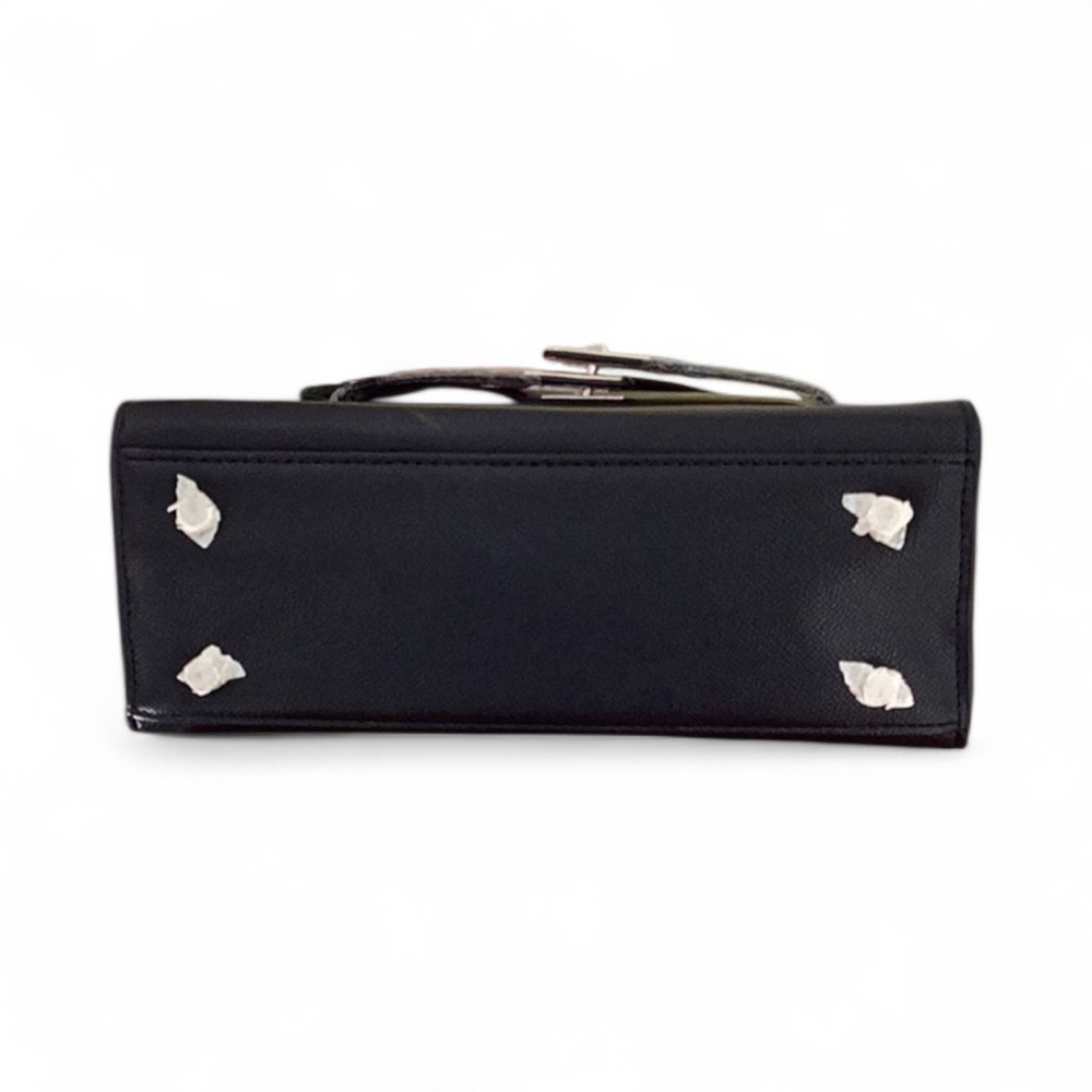 Elegant Black Leather Satchel Crossbody Handbag With Pony,Lock/Key,Scarf 26CM - Picture 6 of 8